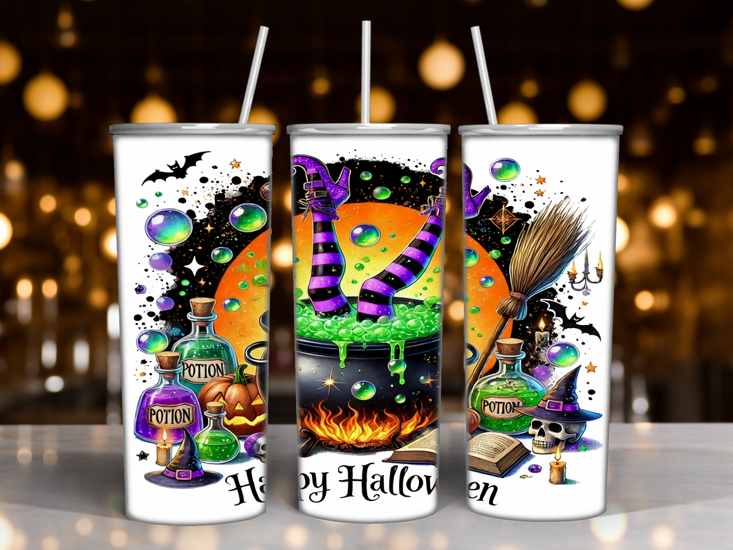 Halloween Witch in Cauldron Potion White Background Brewing Drink Tumbler - 20 ounce