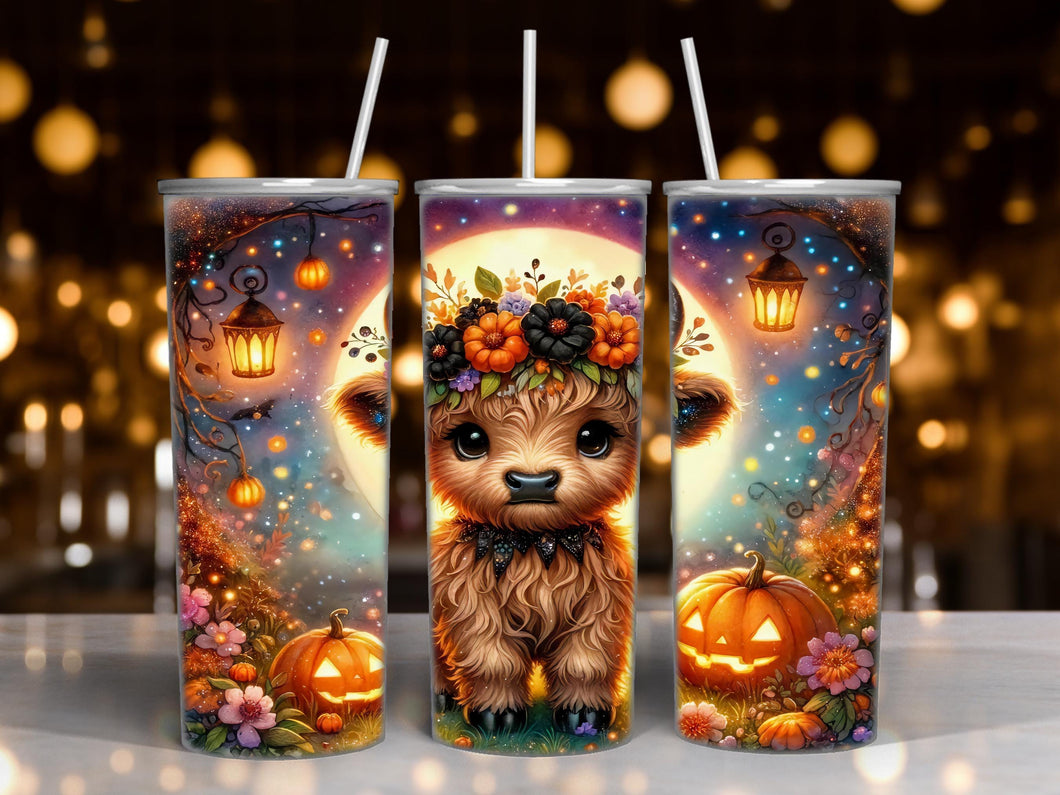 Halloween Baby Highland Cow with Pumpkins Drink Tumbler - 20 ounce